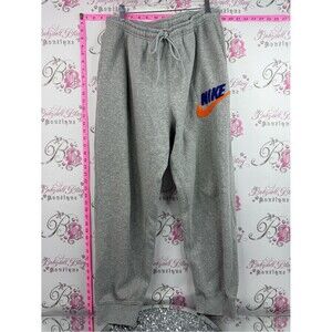 Nike pants joggers blue Grey Sweatpants with Orange Swoosh and Blue Logo